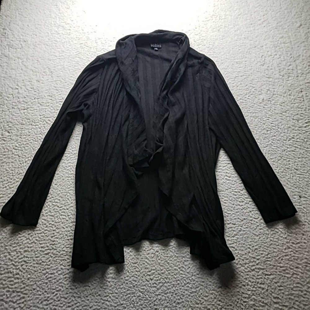 Bobeau Cardigan Sweater Womens 3X Black Ruffle Open Front Lightweight Knit